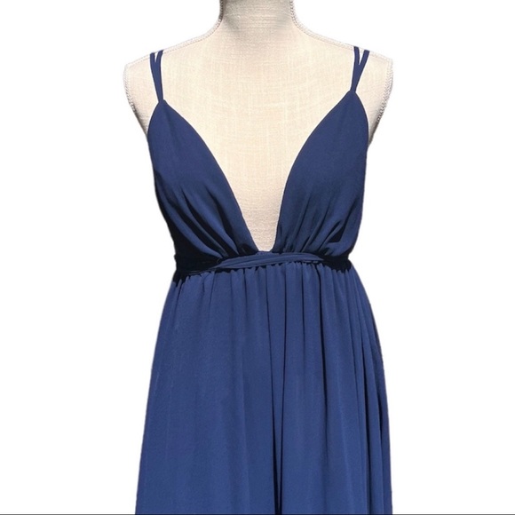 🌻Lulu's Blue Open-Back Long V-Neck Strappy Formal Dress Size Small - Picture 3 of 9